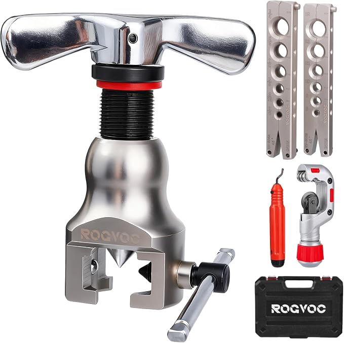 Flaring Tool Kit for 1/4-3/4 inch HVAC Copper Flare Tool with Metric and Imperial Clamps 45 Degree Eccentric Tube Flaring Gauge Flaring Tool Set for Copper Aluminum Pipe with Deburring Tool