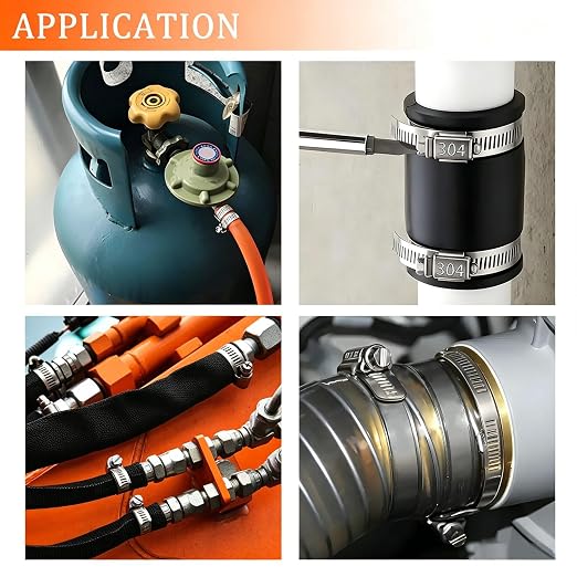 Hose Clamp Assortment 202PCS 304 Stainless Steel Hose Clamp Kit 1/4"–2"(6-51mm) Worm Gear Hose Clamps Small Hose Clamps for Automotive Radiator Pipe,Plumbing,Fuel Line