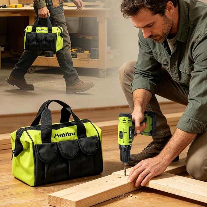 PULITUO 20V Max Cordless Drill/Driver Set with Storage Bag, 2 Batteries, 30Nm, 21+1 Torque, 2 Speed, Keyless 3/8" Chuck, LED Light, Electric Screwdriver Function, Home Kit (Green)