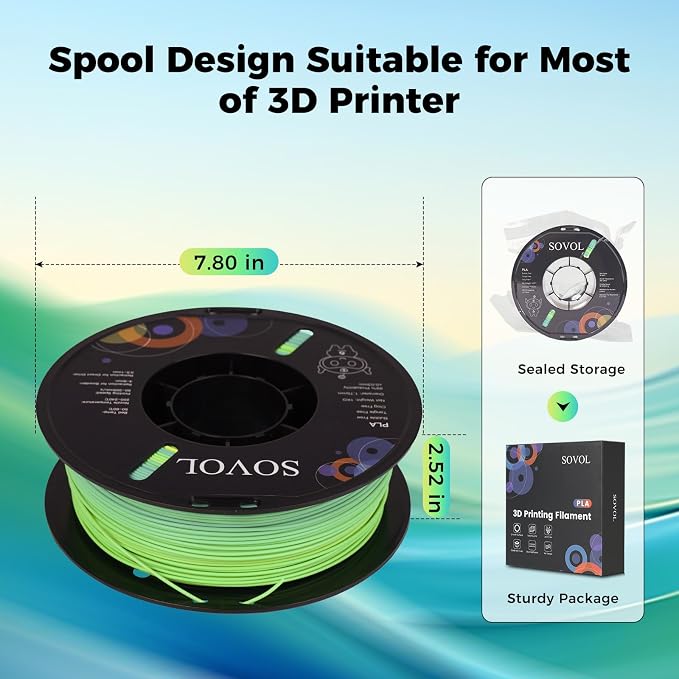 Sovol 3D Printer Matte Multicolored Fast Change Gradient Rainbow PLA 1kg (2.2 lbs) Spool 3D Printing Materials, Dimensional Accuracy +/- 0.03 mm, 1.75 mm, Matte Cabbage