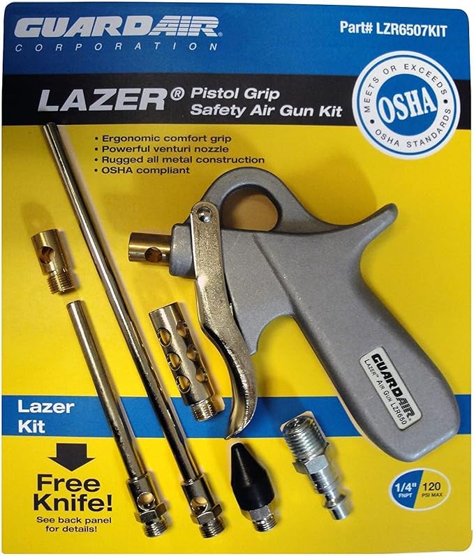 Guardair LZR650036AA Lazer Series Pistol Grip Safety Air Gun, Aluminum Venturi Nozzle with 36" Extension, 1/4" FNPT Inlet, Lightweight and All Metal Construction