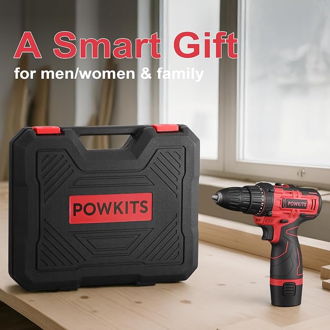 Cordless Drill Tool Set: 12V Power Drill Tool Kit with Battery & Charger, 25+1 Torque Setting, Portable Household Basic Drills Case for Men & Women, 2-Speed Electric Drill Set, 142 Piece, Red