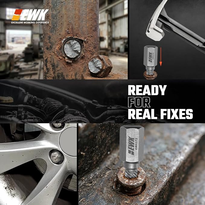EWK 35-Piece Screw Extractor Set with Left-Hand Drill Bits, Spiral Screw Extractors, and Multi-Spline Removers for Stripped Screws, Broken Bolts, Rusted Fasteners, and Damaged Hex Heads