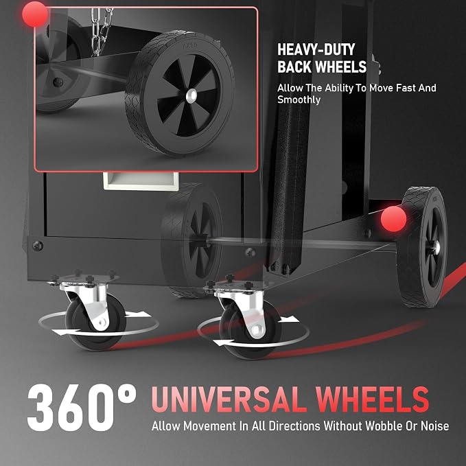 YESWELDER Welding Cart,2-Tier with 2 Drawers for MIG Welder TIG Welder and Plasma Cutter, Tank Storage Safety Chains, Heavy Duty Large Storage 360° Swivel Wheels Welding Trolley