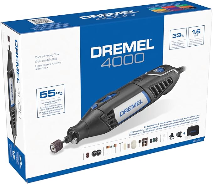 Dremel 4000-2/32 Rotary Tool Kit - Engraver, Polisher, and Sander - Ideal for Cutting, Detail Sanding, Engraving, Wood Carving, and Polishing - 2 Attachments & 32 Accessories
