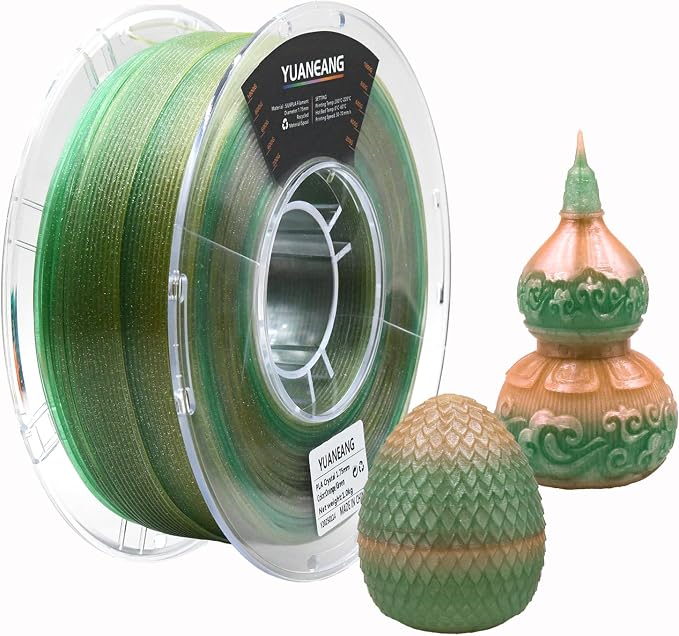Crystal Orange-Green Gradient PLA Filament 1.75mm, 1kg Spool, Dual-Color Transition (Orange to Green), Semi-Transparent Crystal PLA, Smooth Color-Blending, ±0.03mm Precision, Easy Printing
