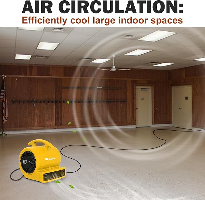 MOUNTO 1/4hp 1000CFM 2 Speed Air Mover Carpet Dryer Floor Fan Cooling Fan (Yellow)