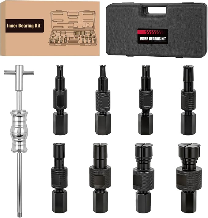 GOOACC 9PCS Blind Inner Bearing Puller Set, Slide Hammer with Expandable Collets 8-32MM Blind Hole Collet Bearing Slide Hammer Puller Set Internal Pilot Bearing Removal Tool for Axles Bearings, Black