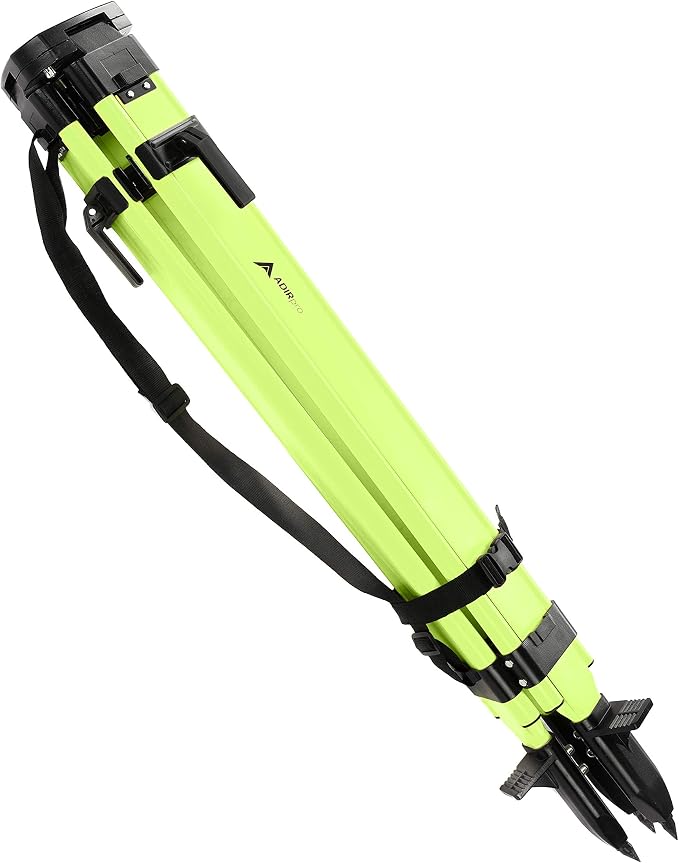 AdirPro Laser Level Tripod - Universal Heavy Duty Survey & Transit Tripod - 5/8" x 11" Thread - Quick Clamp - Aluminum Construction for Lasers & Levels (Green)