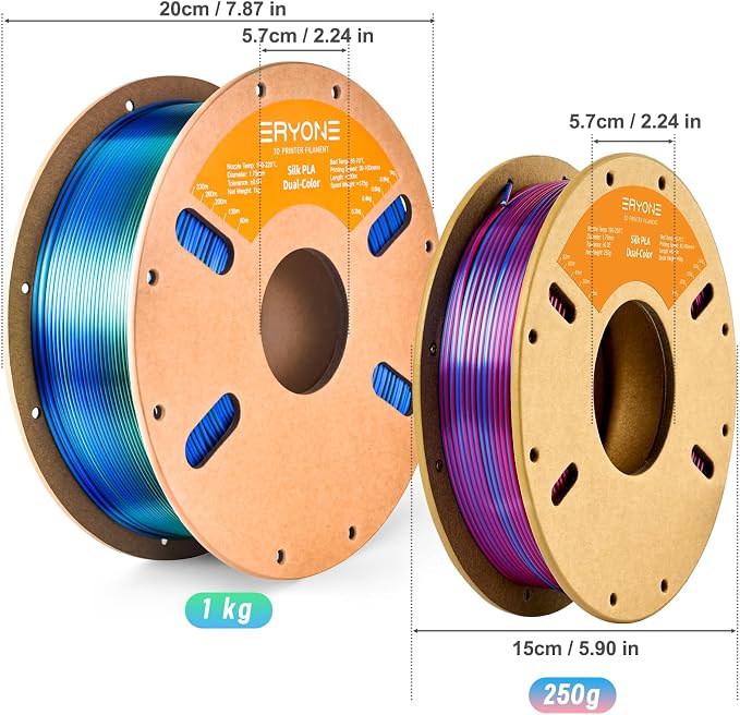 ERYONE PLA Filament 3D Printer Filament Multicolor 1.75mm +/- 0.03mm, PLA Filament 250g Spool, Silk Dual Color Red Blue