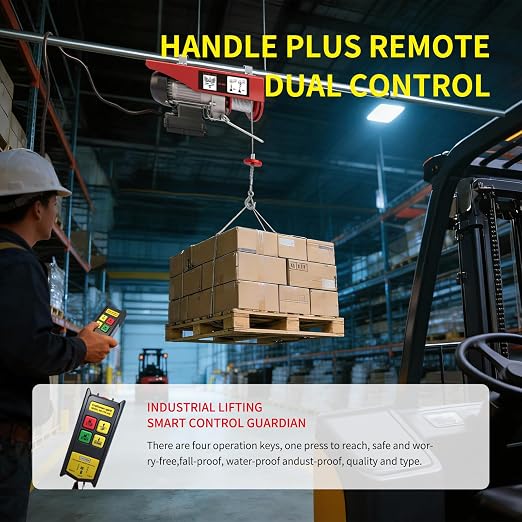 Electric Hoist with Wireless Remote Control, 110v 440lbs Electric Hoist with Remote Control, 40ft/20ft Lifting Height Motor, Lift Hoist for Factories Warehouses Construction Site Attic