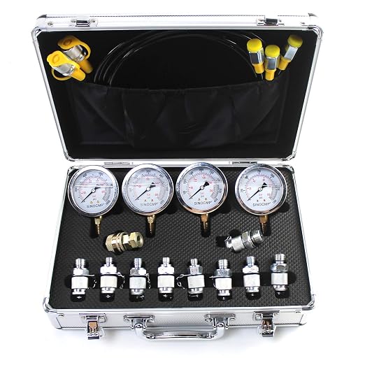 Hydraulic Pressure Test Kit with 4 Gauges 10 Couplings 3 Hoses, Hydraulic Tester Gauge Set 10Mpa/25Mpa/40Mpa/60Mpa for Excavator Construction Machinery