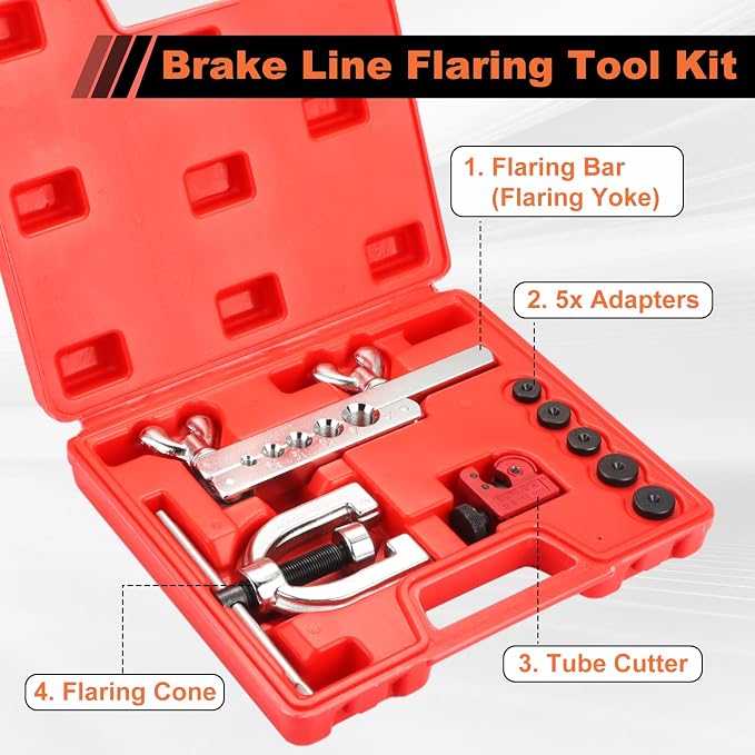 Flaring Tool + Tube Bender - Double & Single Tubing Flaring Tool Repair Kit with Tube Cutter and 5 Adapters + 3 in 1 Pipe Bender Compatible with Copper、 Aluminum、 Brass、 Magnesium and Soft Steel