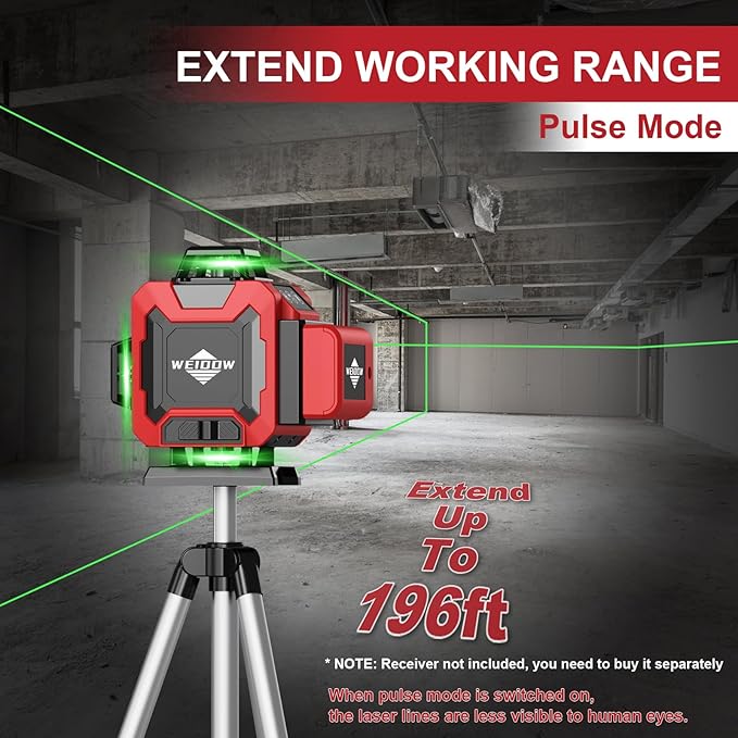 WEIDDW Laser Level with Tripod, Self Leveling Laser Level 4x360°, Green Line Laser 4D Laser Leveler Tool with 2Pcs Lithium Batteries for Picture Hanging, Tile, Home Renovation(SizeX)