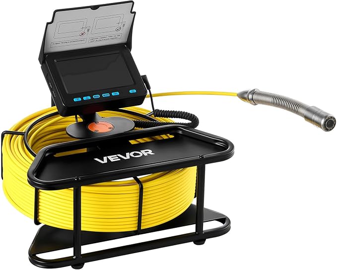 VEVOR Sewer Camera, 98 ft/30m, Self-Leveling Drain Inspection Camera with 4.3" 1080P HD Screen, IP68 Waterproof Snake Plumbing Camera with Lights - 12 LEDs & 16GB Card for Sewer Line Duct Pipe