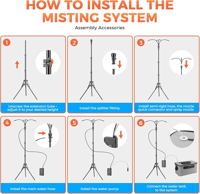 Portable Misting System with 15L Bucket, 10000mAh Battery Powered Standing Mister for Outside Patio, 4.2FT Adjustable Height Wireless Water Cooling Set for Backyard, Pool, Camping & BBQ -Grey