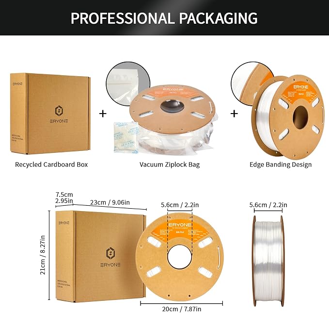 ERYONE Silk PLA Filament for 3D Printer 1.75mm +/- 0.03mm, Shiny Filament 1kg (2.1lbs)/Spool, Silk White