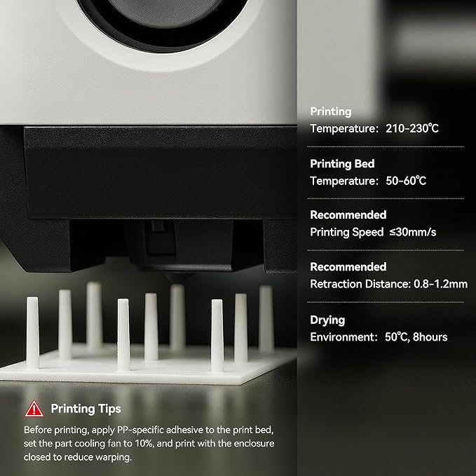 SUNLU PP Filament,1.75mm Polypropylene 3D Printer Filament, Ultra Tough and Lightweight PP+/-0.03mm, 800g/Spool, Natural White