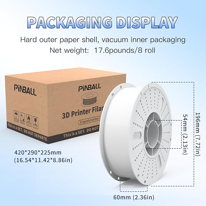 PINBALL PETG 3D Printer Filament 1.75mm High Precision Durable Strong Filament Mith Better Flow Dimensional Accuracy +/- 0.02mm Suitable for Most FDM 3D Printers 8 Kilograms Black, White