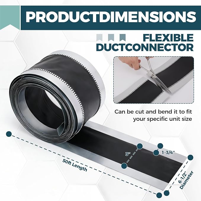 Vinyl Flexible Duct Connector 6-1/2 x 50 ft for Dryers, Range Hoods, HVAC Ducting, and Household Venting – Flexible Design for Easy Installation