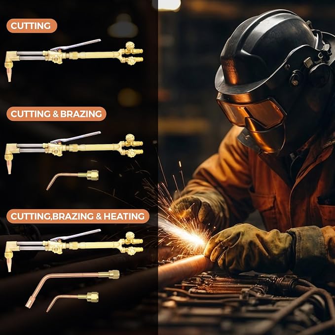 Oxy-Fuel Cutting Torch Kit, Cutting Welding And Heating Outfit With Check Valve, 1-101 Cutting Tip, Welding Nozzle and MFA Heating Nozzle, Cutting Attachment CA2460 Torch Handle