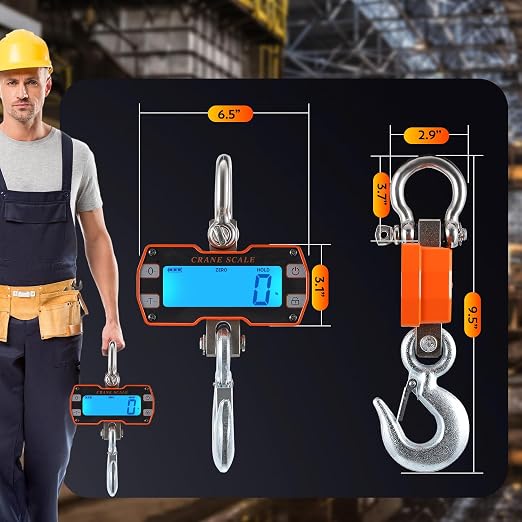 CGOLDENWALL Digital Crane Scale 4400lb Industrial Hanging Scale Handheld Hoist Scale kg lb Switchable 2000kg Wild Game Scale for Farms, Hunting and Livestock