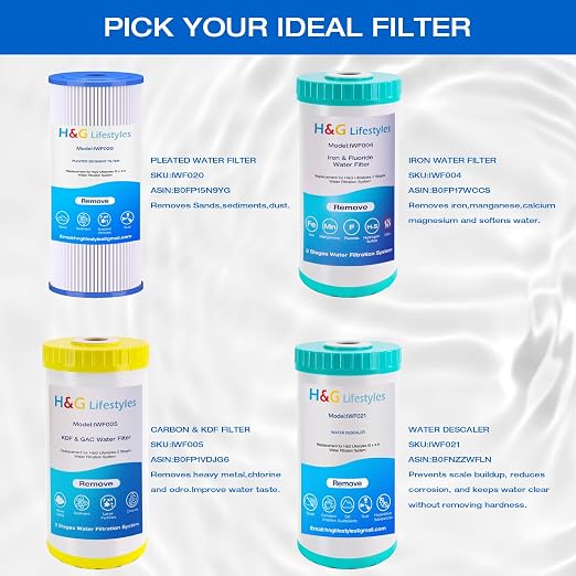 H&G Lifestyles Pleated Sediment Water Filter for Well Water, 10 x 4.5 | 5 Micron Whole House Water Filters, Compatible with 84637, WPX5BB97P, PC10, 355214-45, 355215-45, WP10BB97P, WP5BB97P