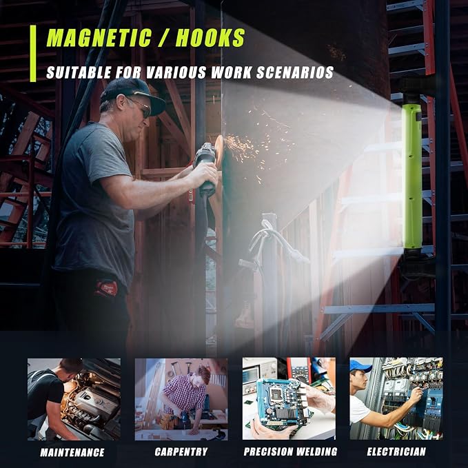 Work Light, 3000LM Bright LED Work Lights, 5200mAh Rechargeable Magnetic Underhood Work Light, Portable IP54 Waterproof Mechanic Light w/Outlet for Car Repairing/Garage/Workshop/Emergency