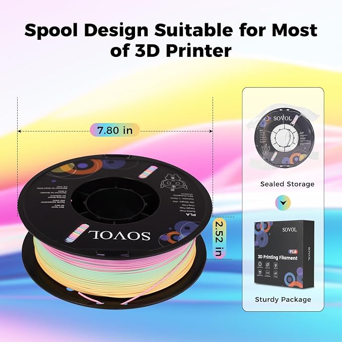 Sovol 3D Printer Matte Multicolored Fast Change Gradient Rainbow PLA 1kg (2.2 lbs) Spool 3D Printing Materials, Dimensional Accuracy +/- 0.03 mm, 1.75 mm, Matte Guava