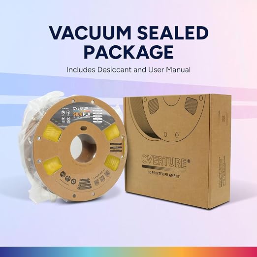 OVERTURE Silk Filament PLA 1.75mm Clog-Free Shiny 3D Printer Filament, 1kg Spool (2.2lbs), Dimensional Accuracy +/- 0.02 mm, Fit Most FDM Printer(Silk Gold)