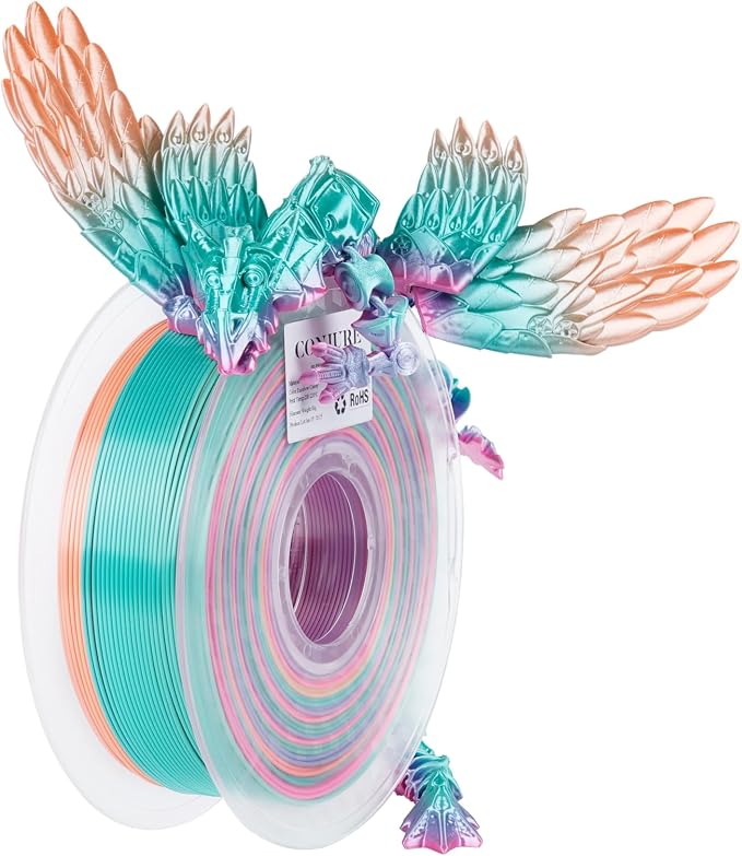 Conjure Silk Rainbow PLA 3D Printer Filament, Multicolor Rainbow PLA Pink Purple Green Yellow Candy Filament 1.75mm 3D Printing Filament 1KG/2.2LB