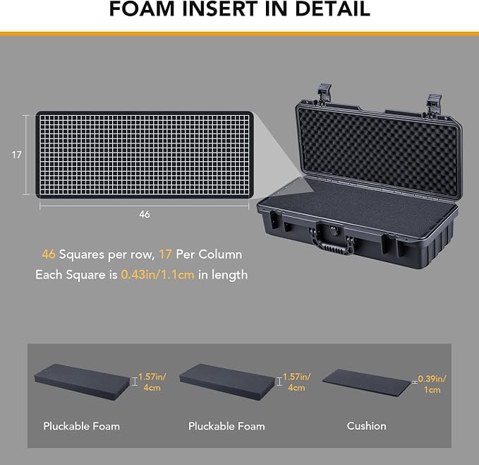 Lykus HC-5021 Waterproof Hard Case with Customizable Foam Insert, Interior Size 20.67x8.11x4.57 in, Suitable for long slim items