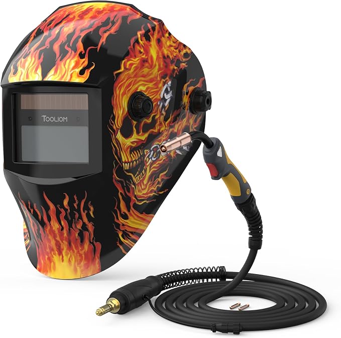 TOOLIOM Flaming Skull Design Welder Helmet+250A MIG Welding Gun