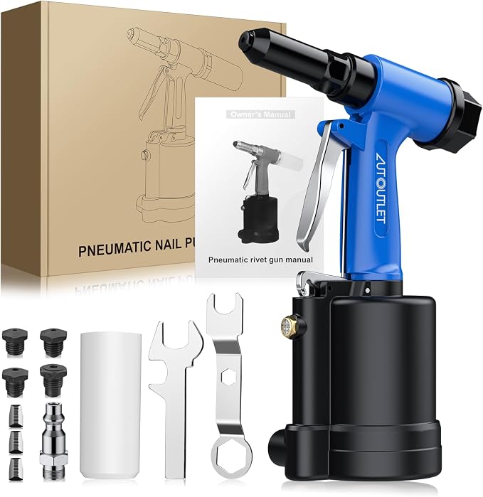 AUTOUTLET Pneumatic Rivet Gun Kit Heavy-Duty Riveter 4 Sizes Air Hydraulic Riveting Tool for Manufacturing Fields