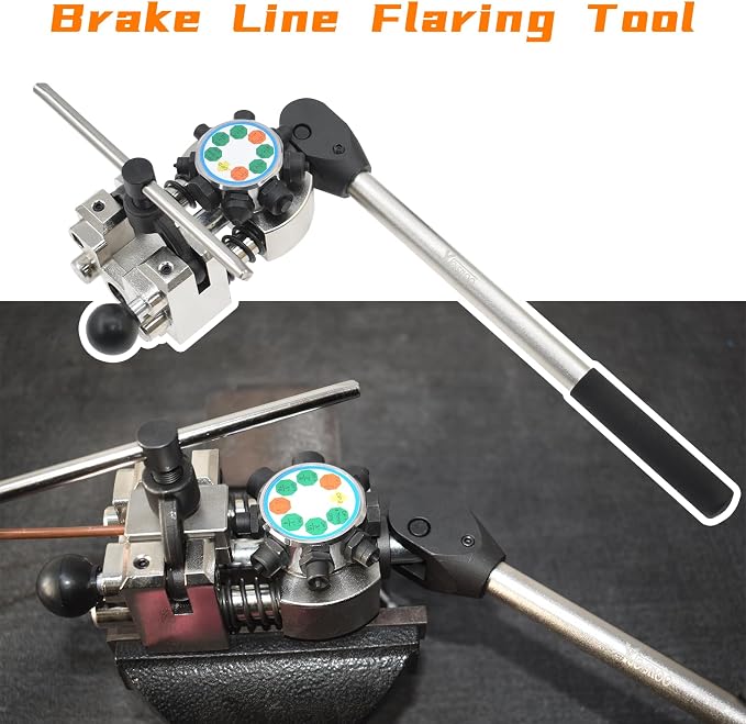 Brake Line Flaring Tool Kit, 45 Degree Single, Double and Bubble Flares, Brake Line and Tubing Flaring Tool for 3/16", 1/4", 5/16", 3/8" and 4.75mm Diameter Lines, Brake Flaring Tools