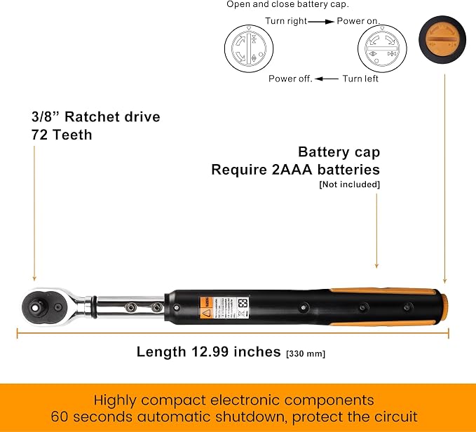 MULWARK 3/8" Digital Torque Wrench Electronic Set, with Buzzer & LED, 2.2-44.3 ft-lbs(3-60 Nm), High Precision Adjustable Bike Torque Wrenches Car Repairing Tool Calibrated with Storage Case