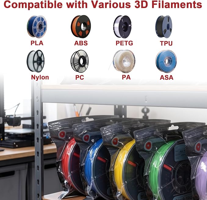 50 PCS Filament Storage Bags, Reusable 3D Printer Filament Bags | Vacuum Storage Bag Kit with Sealing Clips, Desiccants, Humidity Indicator Card and Mini Silicone Cover, 12.6 x 13.4 in, Black