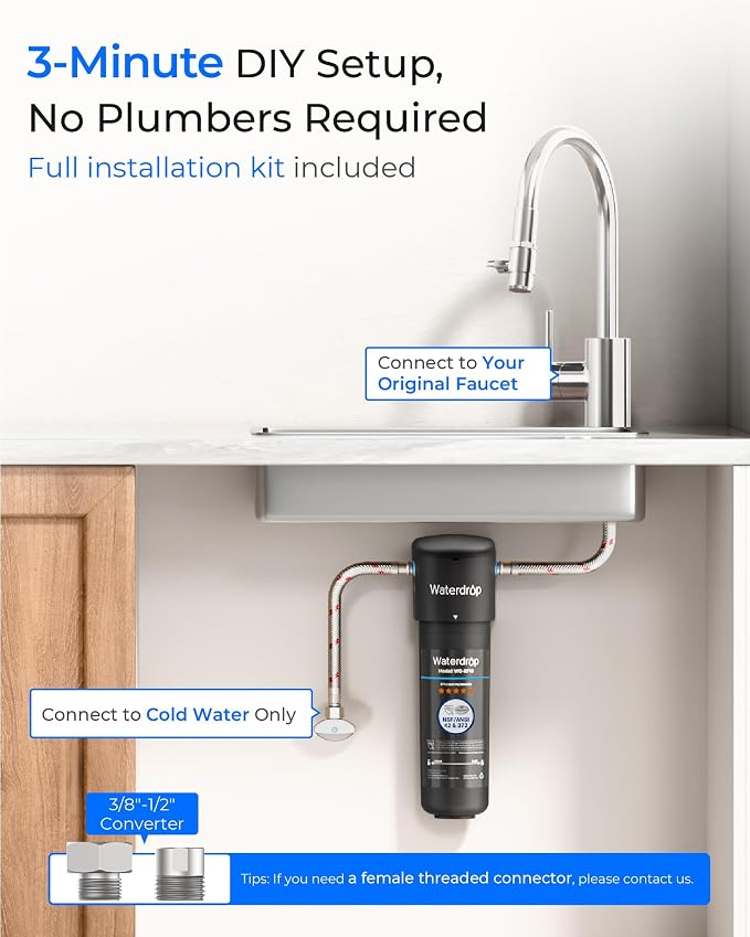 Waterdrop 10UA Under Sink Water Filter System and Waterdrop RF10-UF 0.01 Micron Replacement Filter Cartridge for 10UA/10UA-UF/10UB/10UB-UF Under Sink Water Filter