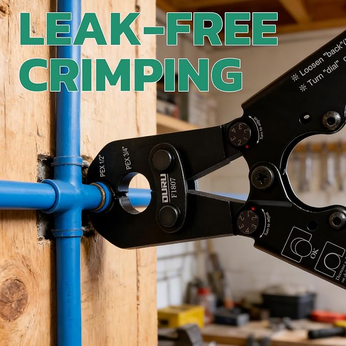 OURU PEX Crimping Tool for Copper Rings 1/2" & 3/4", Plumbing Tool with Go/No-Go Gauge, Meets ASTM F1807 Standard