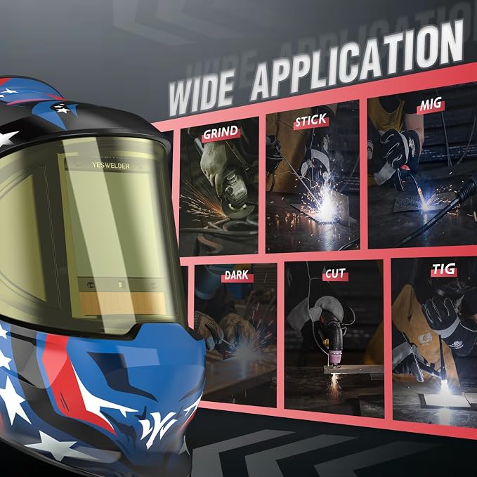 YESWELDER Intelligent Auto-Shade Auto Darkening Welding Helmet with LED, 180° Large View, Digital Filter, 1/1/1/1 True Color Solar Powered, Shade 3/5-9/9-15 Welder Mask for MIG/TIG/Stick/Cut/Grind