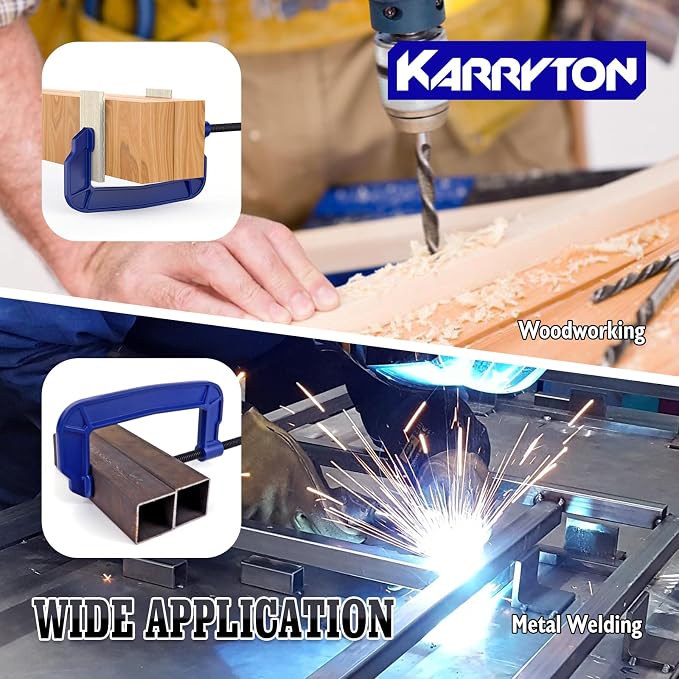 8 inch C Clamps, 3-3/4"(95mm) Large Deep Throat, Ductile Iron G-Clamp w/ 2930LB Clamping Force, Unique Ergonomic Design for Welding, Woodworking, Metal and DIY Projects, 4-Pack