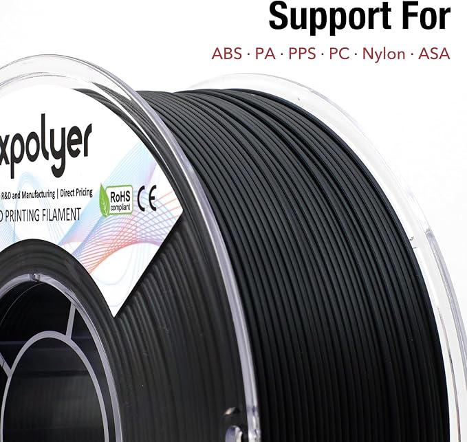 YXPOLYER Breakaway Support Filament 1kg 1.75mm Black with Heat-Resistant Reusable AMS-Compatible Spool, Solvent-Free Support Material for Nylon, PA-CF, PPS, PC-CF, and More Engineering-Grade Filament