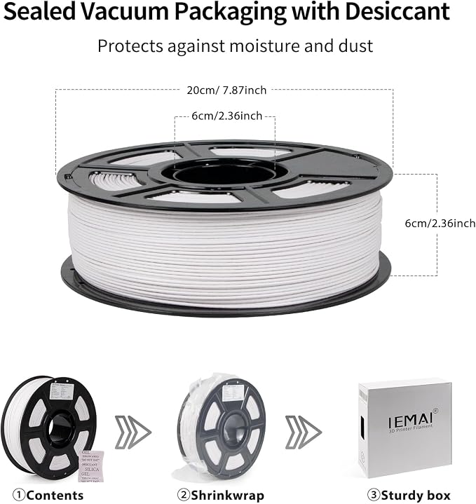 IEMAI Glass Fiber ABS Filament 1.75mm Matte White 1kg, ABS-GF 3D Printer Filament with High Stiffness, Heat & Chemical Resistant, Dimensional Stability & Low Warpage