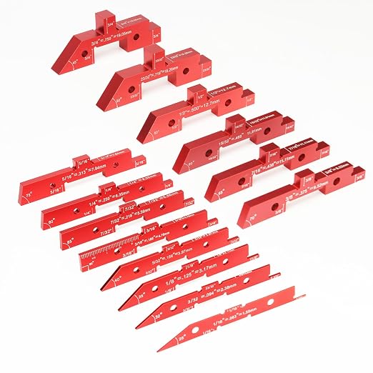 Setup Blocks Height Gauge - 14pcs Aluminum Alloy Precision Bars, Woodworking Tool for Height/Depth/Angle/Fence Alignment, Router & Saw Accessories with Storage Case