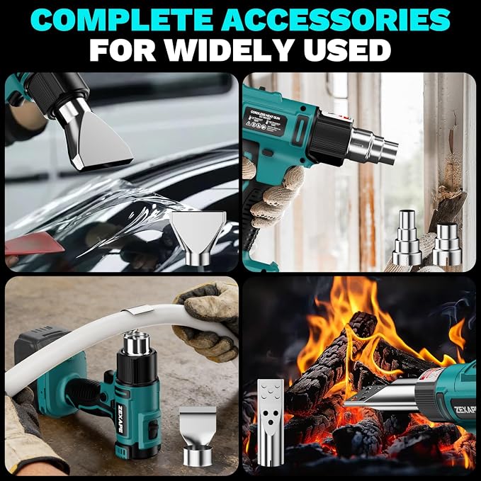 Cordless Heat Gun Compatible with 18V Battery, 350W Fast Heating Soldering Gun with LED Light, 122℉-1022℉ Variable Temperature with 5 Nozzles for DIY Craft, Shrink Tubing (Tool Only)