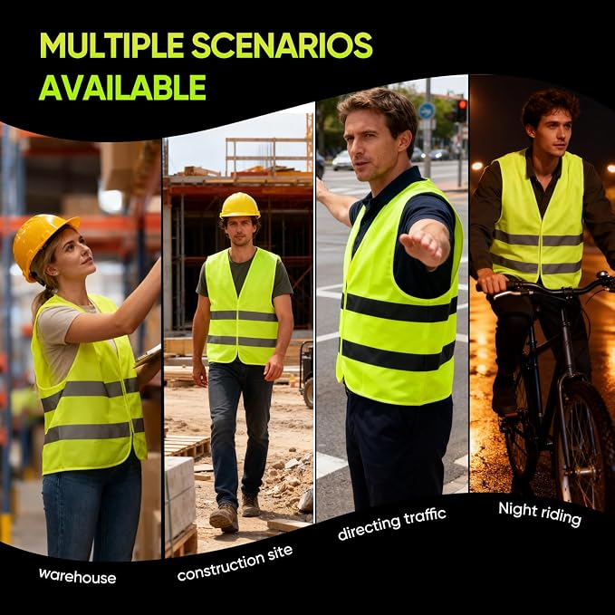 DJZZ 50 Pcs High Visibility Safety Vest Bulk Construction Vests Reflective Mesh Neon Security Vest for Event Men Women Work Volunteer