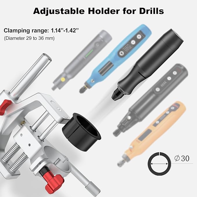 Drill Press Rotary Tool Workstation Stand with Wrench, Mini Portable Press & Tool Holder -1.5 Inch Depth & 360° Rotation - Ideal for Drilling Perpendicular and Angled Holes, DIY Crafts