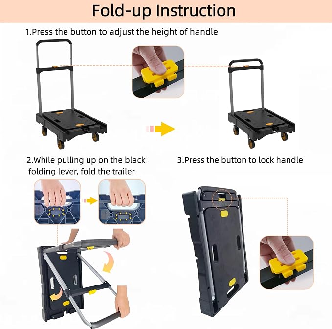 Platform Truck Folding Hand Truck 300 LB Heavy Duty Utility Dolly Flatbed Luggage Push Cart Fully Folded Compact Cart, Portable Trolley with 1 Elastic Ropes, Easy Storage & Lightweight for Moving