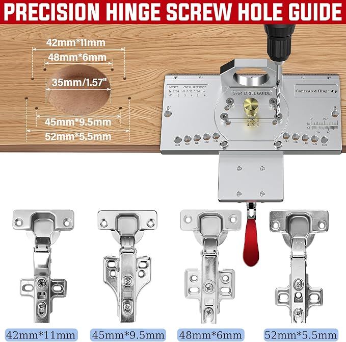 35mm Concealed Door Hinge Jig, Cabinet Hinge Hole Drilling Jig with Quick Clamp & Dust Vacuum Adapter - Precision Metal Woodworking Mounting Tool for Perfect Hinge Installation
