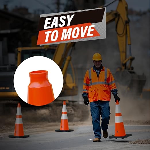 RoadHero 8 Pack 28 Inch 5.5 Lb Traffic Cones with Heavy Black Base, Orange Safety Cone with Reflective Collar for Parking Lot, Construction Work, Road Safety